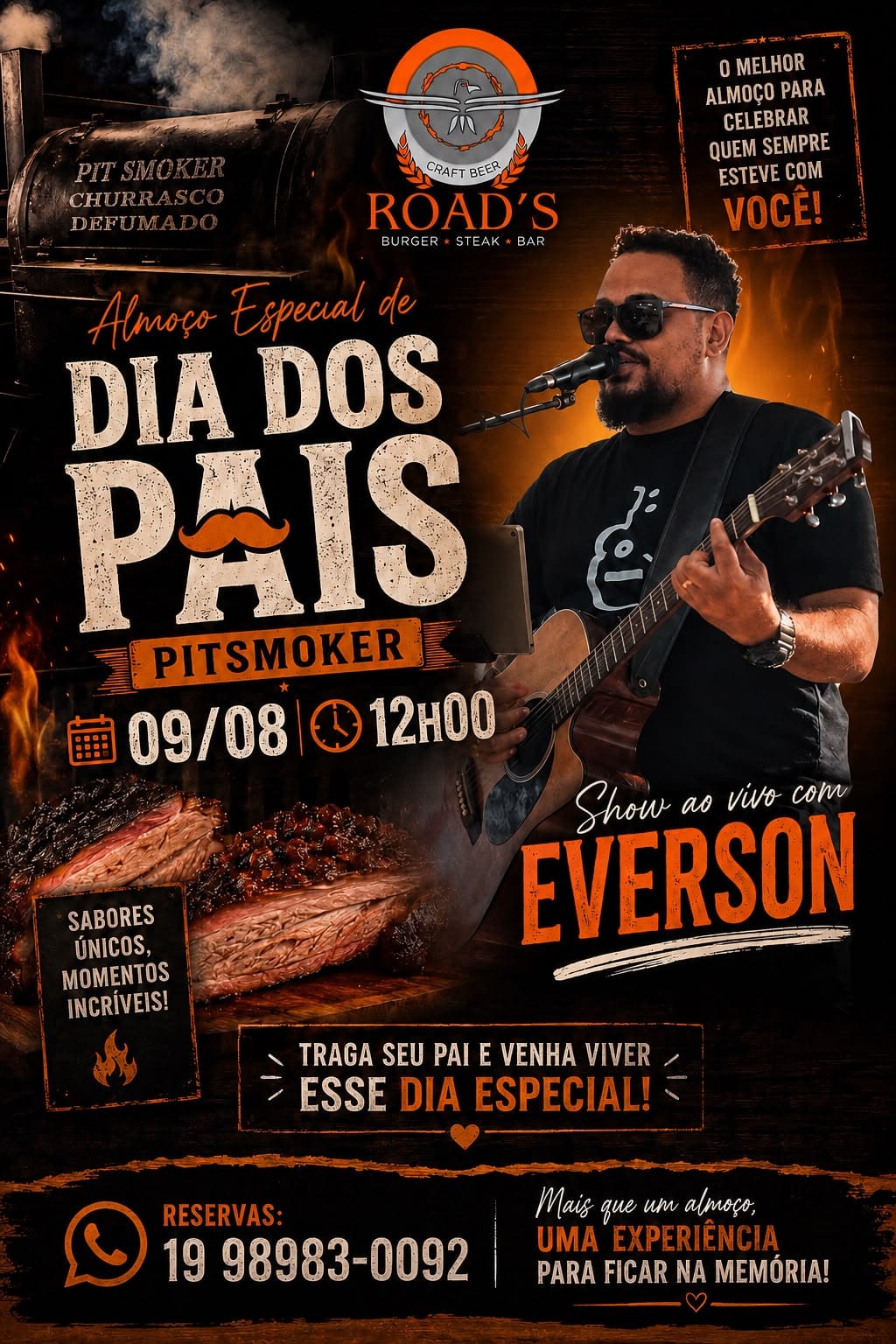 Almoço especial de Dia dos Pais na Road's Beer com pitsmoker e show ao vivo